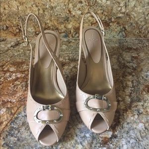 Liena Paolo sling back beige peep toe pump SZ 9